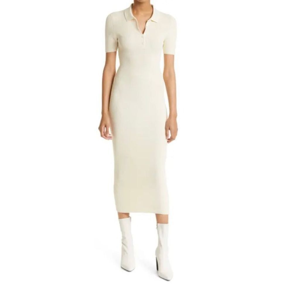 New w/tags! rag & bone Flattering Cream Polo Collar Midi Dress Large 10 12